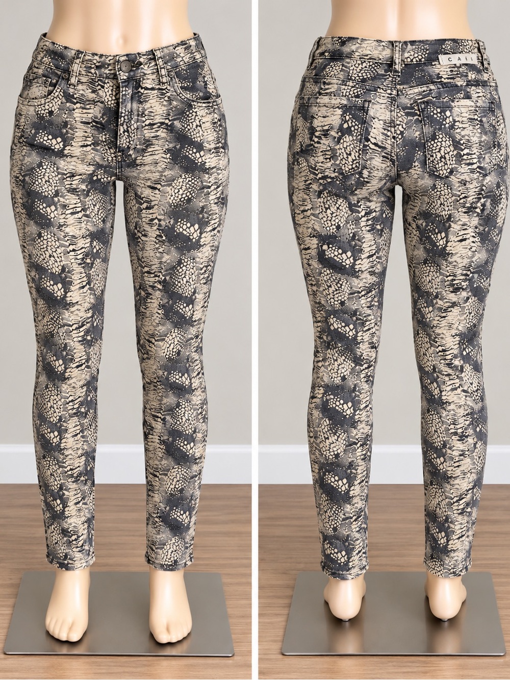 CAbi Snake-Print Skinny Jeans — Beige and Black
